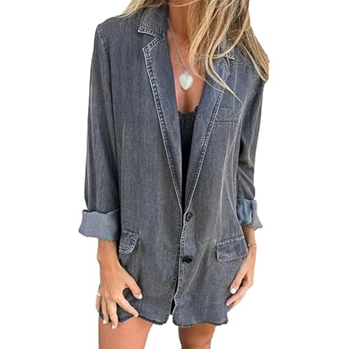 Oversized Denim Blazer for Women, 2025 Casual Lapel Open Front Jackets, Women's Retro Loose Long Sleeve Denim Jacket