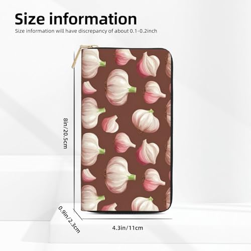 Leather Thin Slim Wallets for Women & Men - Realistic Garlic Print Card Wallet Holder with Zipper2