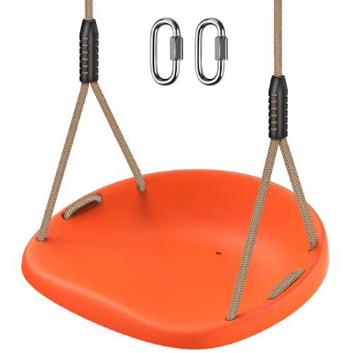 Image of SELEWARE Orange Heavy Duty Swing Seat for Adults Kids Tree Swing, 1 Pack | Indoor /Outdoor Plastic Swing with Adjustable Ropes and Carabiners, Swing Set Accessories for Backyard Patio Garden Playground