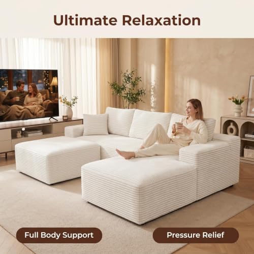 Image of Modular Cloud Sectional Sofa, Oversized Corduroy Boneless Couch | Luxury Comfort, Deep Seat, Couches for Living Room and Apartment, No Assembly Required