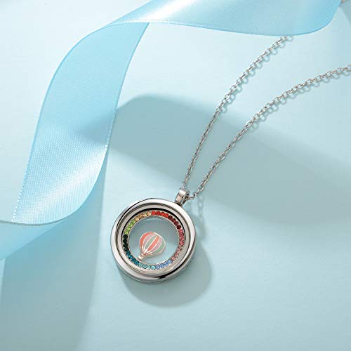Azneck Women Glass Locket Pendant Floating Memory Necklace Hot Air Balloon Trip Stainless Steel Jewelry Graduation Gifts For Her #TOP3