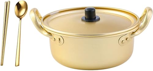 Housoutil Olla ramen 1 juego de olla de ramen coreano con tapa, cuchara, palillos tradicionales de aluminio instantáneo Ramyun para el hogar
