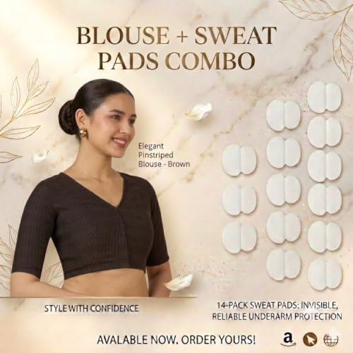 Image of Studio Shringaar Women Cotton Half Sleeve Madras Checks Saree Blouse with Stretchable Sides