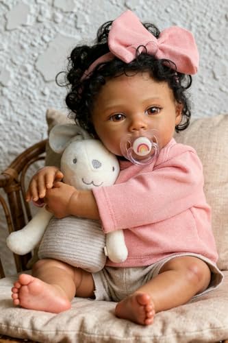 WOOROY Reborn Baby Doll Black Girl 18 Inch Realistic African American Newborn Real Life Baby Doll Handmade Realistic Vinyl Lifelike Baby Doll with Clothes for Kids and Collectors