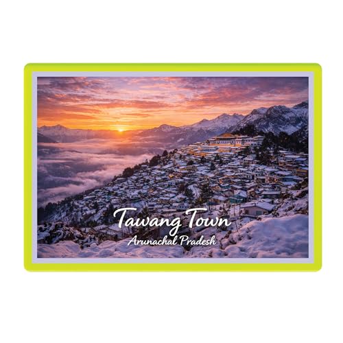 Image of Decorative Fridge Magnet with Glowing Border | Pack of 1 (Tawang Town, Arunachal Pradesh, 3x2 inch - Fluorescent Border)