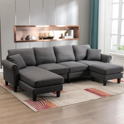 Image of Nathan 6 Seater L Shape Sofa with Centre Table | 6 Seater Sofa Set for Living Room | Premium Sofas Set with Centre Table| l Shaped (Nathan Darkgrey, LHS)
