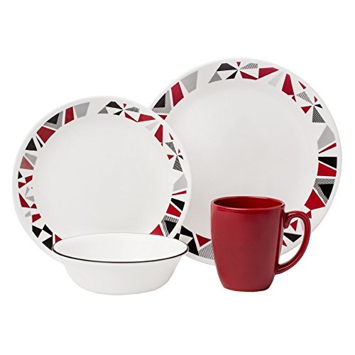 Corelle Livingware 32-Piece Dinnerware Set, Mosaic Red, Service for 8 (Two 16-Piece Sets)