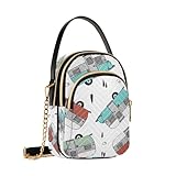Bolsa cruzada: la bolsa de cadena está hecha de cuero negro, costuras fuertes, diseño lindo y encantador con patrón colorido, duradero y moderno.