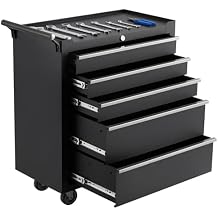 5-Drawers Rolling Tool Chest, Tool Storage Cabinet Organizer with Wheels and Lock System, Portable Toolbox Cart for Garage, Warehouse, Workshop & Repair Shop
