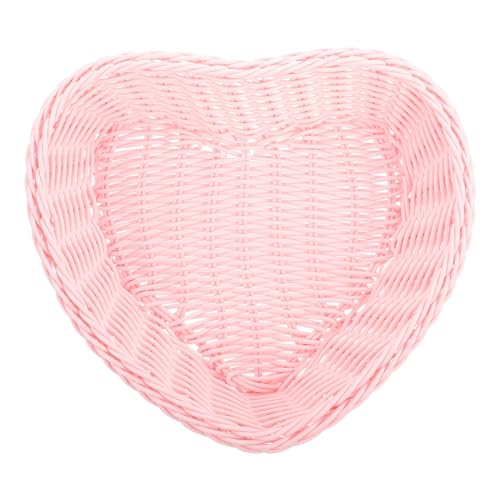 Cabilock Heart Shaped Woven Storage Basket, Pink Bread Holder, Creative Rattan-Like Design for Snacks, Fruits, and Home Organization, 9.44 X 8.66 X 2.36 Inches