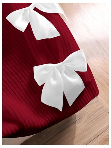Image of SHENHE Women's Plus Size Sweaters Bow Cutout Crewneck Long Raglan Sleeve Knit Tops Chunky Sweaters