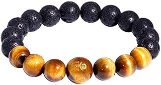 Jewboo Tiger Eye with Lava Rock Bracelet for Women Men Yoga Meditation Aromatherapy Anxiety Essential Oil Diffusion Stretch 10mm