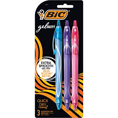 BIC Gel-Ocity Quick Dry Gel Pens, Medium Point Retractable Gel Pen (0.7mm), Assorted Colors, 3-Count -  BIC Corporation, RGLCGAP31