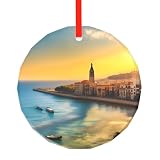 Phayah Colgante redondo de cristal con diseño de atardecer en Barcelona, adornos para árbol de Navidad, decoración de reuniones