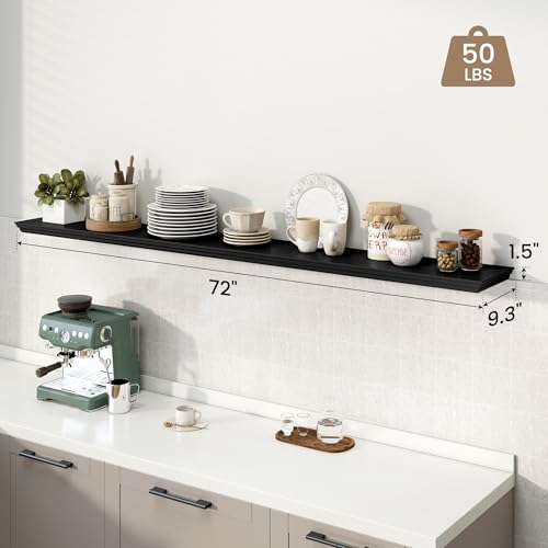Image of 71 Inch Floating Shelves for Wall, 9.3 inchD Crown Molding Wood Display Shelf
