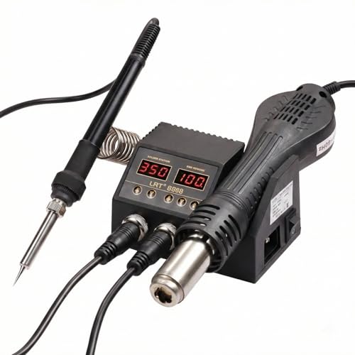 LRT-8868 2-in-1 Rework Station, 580W Hot Air Gun & 60W Soldering Iron Station Kit, Digital Dual LED Display, 212°F-896°F Precision Temp, Fast Heating SMD Soldering Kit for Electronics Repair & PCB DIY
