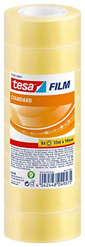 Pack de 8 rollos de cinta adhesiva tesa transparente, 33m:19mm