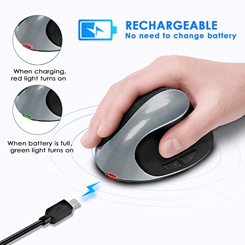Image of Right Hand Ergonomic Vertical Wireless Mouse Type C Rechargeable 6 Btn Mice | 800-3200 DPI, silent click, mouse jiggler, 430mAh battery, 70 day standby, 2.4G wireless, wrist relief, fits PC laptop Mac