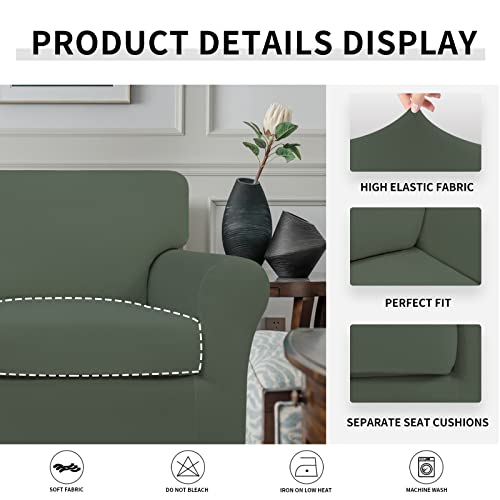 Image of Easy-Going 2 Pieces Stretch Sofa Slipcover for Armchair Washable | Spandex Soft Fitted Sofa Couch Cover for Living Room Washable Furniture Protector with Bottom Kids Pet Greyish Green