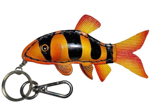 Clown Loach Keychain Handmade Genuine Leather, Keychain for Men and Women, Fish Keychain, Handmade Keychain, Genuine Leather Keychain (cl04)