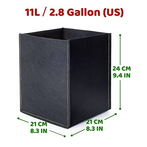 Growerz Square GrowPotz 11-Litre 5pcs High Strength Grow Bag, Black, 11L - Image 2