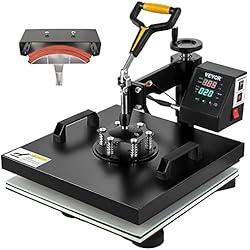 Maquina Para Bordar Camisetas Y Gorras VEVOR 2 en 1 máquina digital inteligente para prensa en caliente, 15 x 15 pulgadas 1500 W máquina de sublimación prensa de calor giratoria 360 grados para camisetas, cojines, bolsos, gorras, sombreros