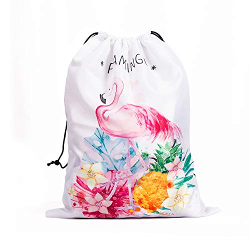 Image of Flamingo Drawstring Storage Bags - Gym & Towel Bags with Pineapple Design