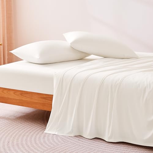 Image of Amazon Basics Cooling Sheets, 4-Piece Bed Sheet Set for Summer, Soft and Breathable for Hot Sleepers, Bedding with 1 Deep Pocket Fitted Sheet, 1 Flat Sheet, and 2 Pillowcases, King, White