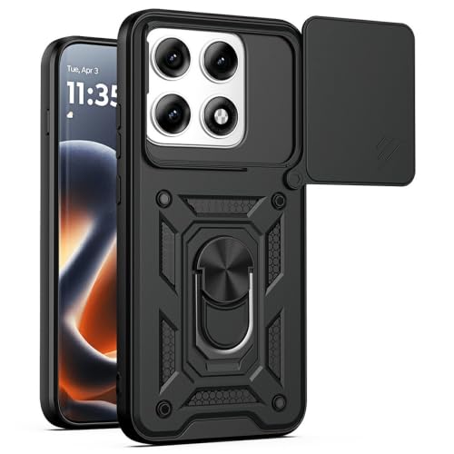 Image of Casodon Shockproof Back Case Cover for Moto Edge 70 Pro 5G, Shockproof Moto Edge 70 Pro Back Cover, Ring Case with Kickstand and Camera Protection Shutter - Black