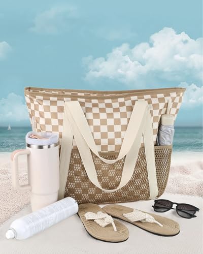 Image of HOMESPON Beach Bag Large Waterproof Sandproof Tote for Women with Zipper and Mesh Pockets