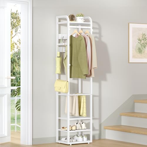 HEXCELEN Garderobenständer, Kleiderständer mit 4 Ablagen und 13...
