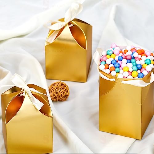 Image of SATYAM KRAFT 12 Pcs Multipurpose Decorative Paper Folding Gift Boxes with Ribbon | For Christmas, xmas, Wedding, Return Gifts, Birthday, Chocolates, Dry Fruits, Festive Favors (Golden)