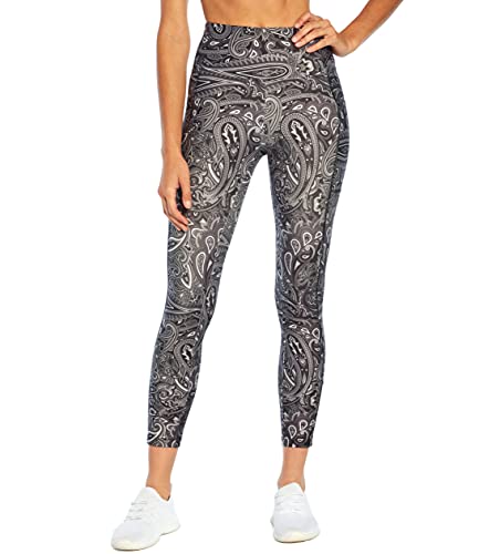 Bally Total Fitness Women's Standard High Rise Pocket Ankle Legging, Dark Paisley Black/Grey, Medium #TOP1