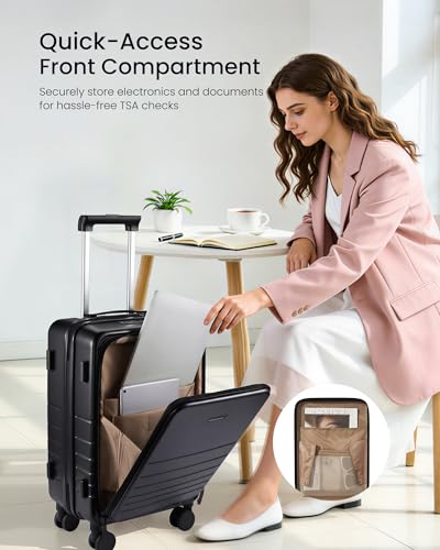 LOVEVOOK Bagage à main à coque rigide 22 x 14 x 9 approuvé par les compagnies aériennes, jolie valise à main de 22 pouces avec serrure TSA à roulettes, valise à roulettes légère pour bagages de voyage, cadeaux pour hommes et femmes, beige – Image 4