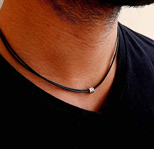 Mens Back Fabric Necklace | Necklace For Men Set With A Stainless Steel Bead - Handmade Choker Necklace For Men - 17.7” Total Length #TOP1