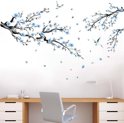 Amazon.com: Runtoo Cherry Blossom Flower Wall Decals Tree Branch Blue ...