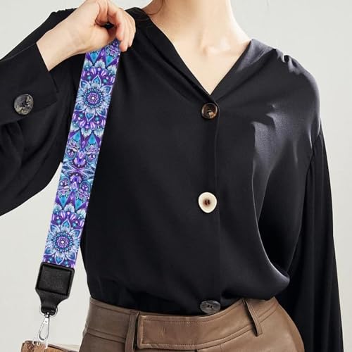 Image of Wide Bag Straps Replacement Crossbody Blue Flower Guitar Straps for Handbags /Purses /Messenger /Duffel Bags Backpack Straps Bohemia Replacement Adjustable Length from 30 inch to 50.3 inch
