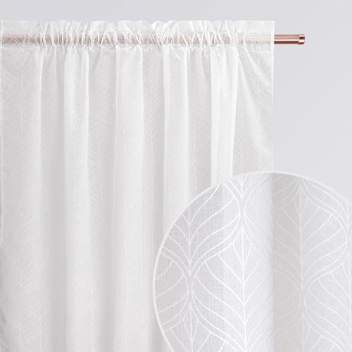 ROOM99 Rideau Voilage Transparent avec Galon Fronceur La Rossa 140 x 230 cm Décorations pour Maison Salon Chambre Fenêtre Intérieur Les Dessins Blanc, 1...