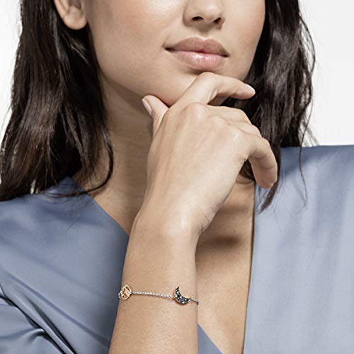 Swarovski Remix Collection Women's Bracelet, Strand Bracelet With A Moon Motif On A Rhodium Plated Chain With Crystal Pearl And Dark Crystal Accents #TOP3