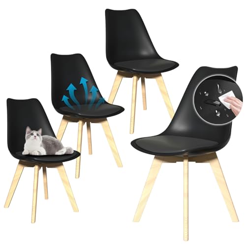 JMGJOY Lot de 4 Chaises de Salle à Manger Scandinaves, Design Ergonomique, Max 120KG, Pieds en Bois Massif Coussins en Cuir synthétique, Salon Cuisine...