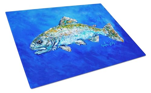 Caroline's Treasures MW1124LCB Fish Headed Downstream Glass Cutting Board Large Decorative Tempered Glass Kitchen Cutting and Serving Board Large Size Chopping Board