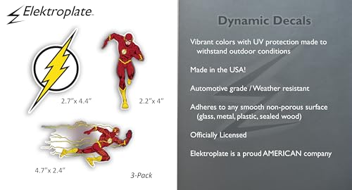 Image of Elektroplate The Flash and Logo Dynamic Car Decals Set of 3 | Officially Licensed DC Comics - Weatherproof Automotive Grade Sticker - Water Bottle, Laptop & More - Made in the USA