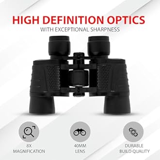 Ghime Binoculars for Long Distance, 8x40 Zoom, Bright BAK 4 Glass, Ultra HD Binoculars for Bird Watching, Safari, Trekking with Phone Adapter and Storage Bag