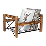 X-cosrack Vinyl Record Holder,Fits 7” -12” Records,Store Up to 100Albums,DVDs,or CDs-Wood Book Storage Stand,File Folder Racks,Modern Design,Brown