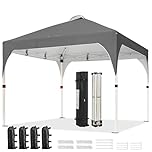 Yaheetech Pop Up Gazebo, 3x3m Instant Foldinng Shelter with Wheeled Bag, 4 Sandbags, 4 Ropes, 12 Stakes, Metal Frame, Adjustable Height, Top Air Vent, Dark Grey