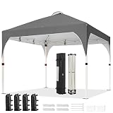 Yaheetech Pop Up Gazebo, 3x3m Instant Folding Shelter with Wheeled Bag, 4 Sandbags, 4 Ropes, 12 Stakes, Metal Frame, Adjustable Height, Top Air Vent, Dark Grey