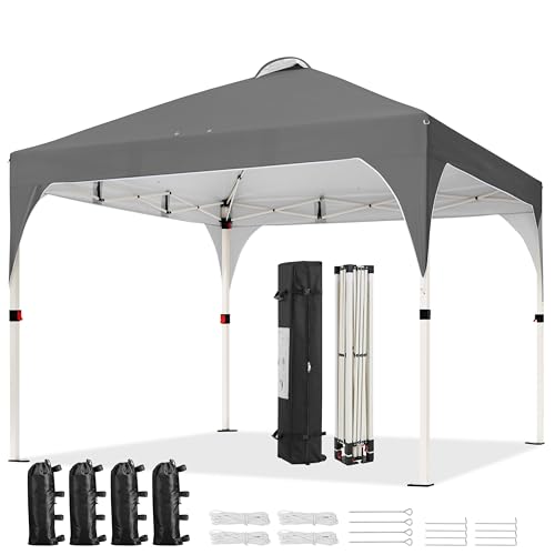 Image of Yaheetech Pop Up Gazebo, 3x3m Instant Folding Shelter with Wheeled Bag, 4 Sandbags, 4 Ropes, 12 Stakes, Metal Frame, Adjustable Height, Top Air Vent, Dark Grey