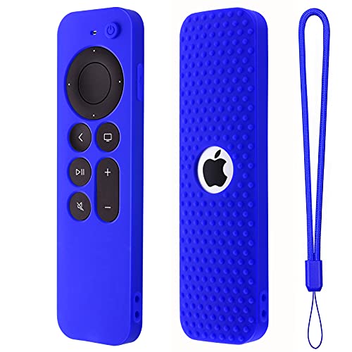 Silicone Case for Apple TV 4K Siri Remote 2021 Prective Cover for Apple TV 4K 6 Gen 2021 Remote Control Apple Siri Remote Cover with Lanyard(Blue)