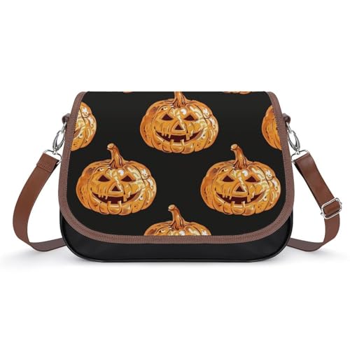 Sacoche en cuir premium motif citrouille d'Halloween pour femmes