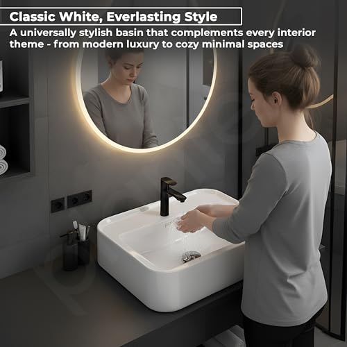 Image of Plantex Ceramic Wash Basin /One Piece Basin for Bathroom with 10 Years Glaze Warranty by Plantex /Table Top Washbasin for Home /Office /Hotels (White - 20.5 x 17 x 5 Inch)